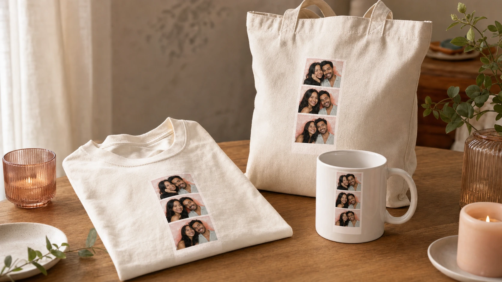 A photo strip previewed on a premium printed product